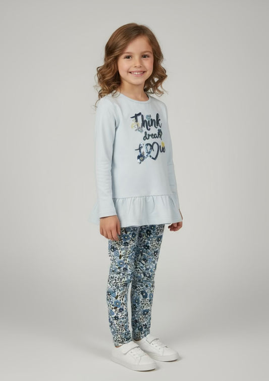 Completo Bambina "Think dream love" maglia e leggins in caldo cotone - Taglie 4 e 6 anni