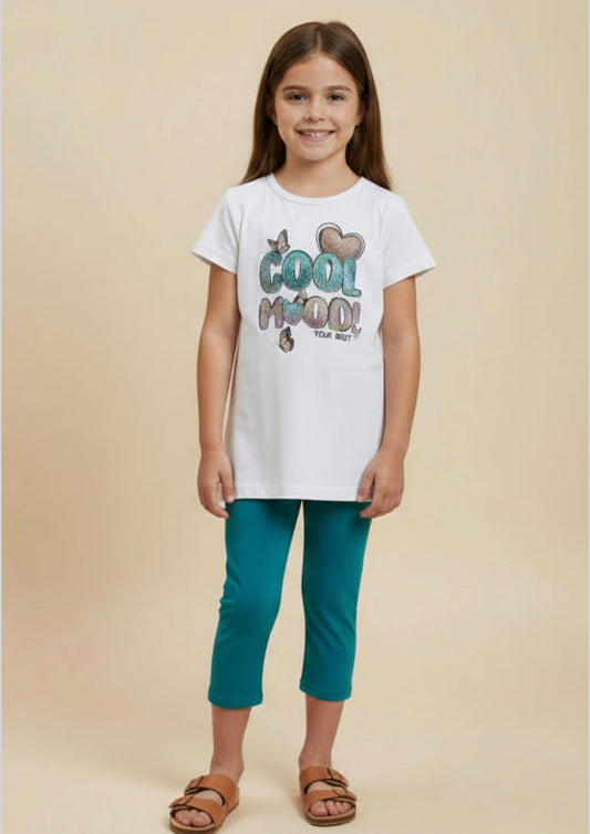 Completo bambina “Cool Mood” Maglietta + pantalone capri - Taglia 6 anni