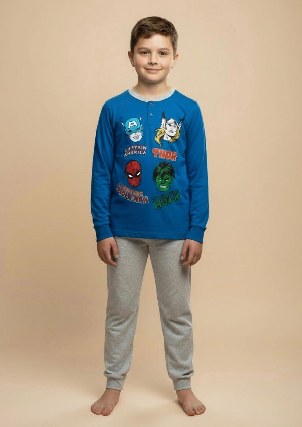 Pigiama Bambino manica lunga serafino in Jersey di Cotone MARVEL COMICS - Taglia 8 anni