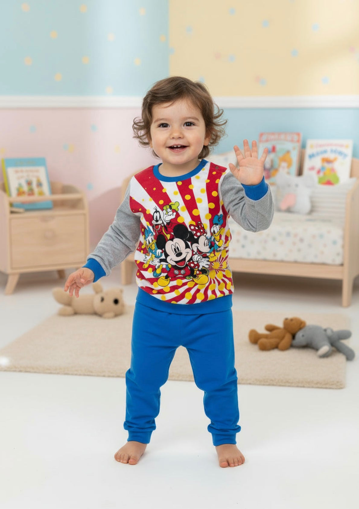 Pigiama Neonato manica lunga primaverile in Jersey di Cotone Mickey Mouse Disney ELLEPI - Taglia 24 mesi