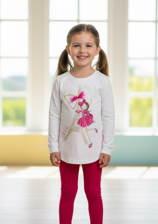 Completo Bambina T-Shirt manica lunga jersey e leggins LOLLITOP - Taglie 5, 6 e 7 anni