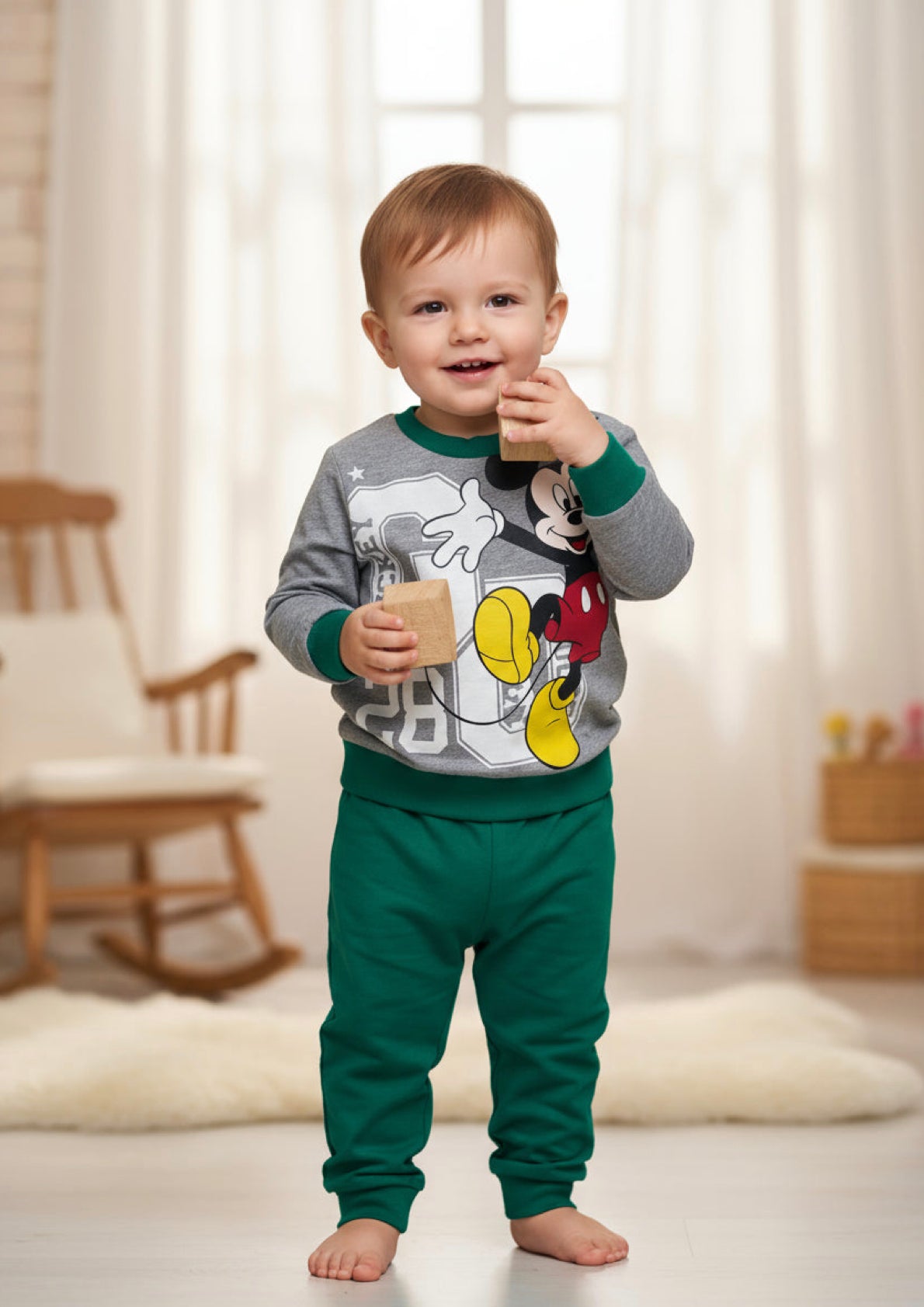 Pigiama Neonato manica lunga primaverile in Jersey di Cotone Mickey Mouse Disney ELLEPI - Taglie 6, 9 e 18 mesi