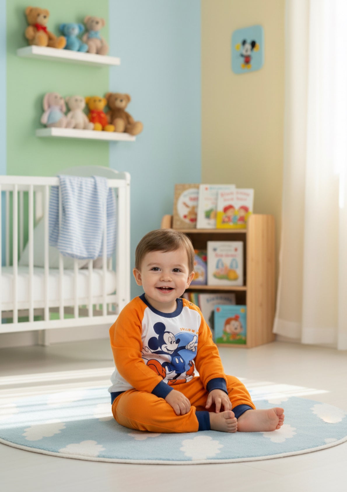 Pigiama Neonato e Bambino manica lunga primaverile in Jersey di Cotone Mickey Mouse Disney ELLEPI - Taglie 12, 24 mesi e 3 anni