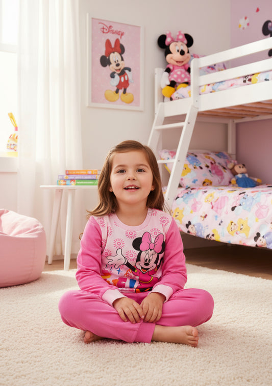 Pigiama Neonata e Bambina manica lunga primaverile in Jersey di Cotone Minnie Disney ELLEPI - Taglie dalla 6 mesi alla 3 anni
