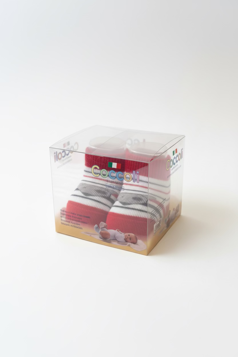 Scarpine Calzino Neonato in Cotone Rosso con righe PRIMI GIORNI - COCCOLI
