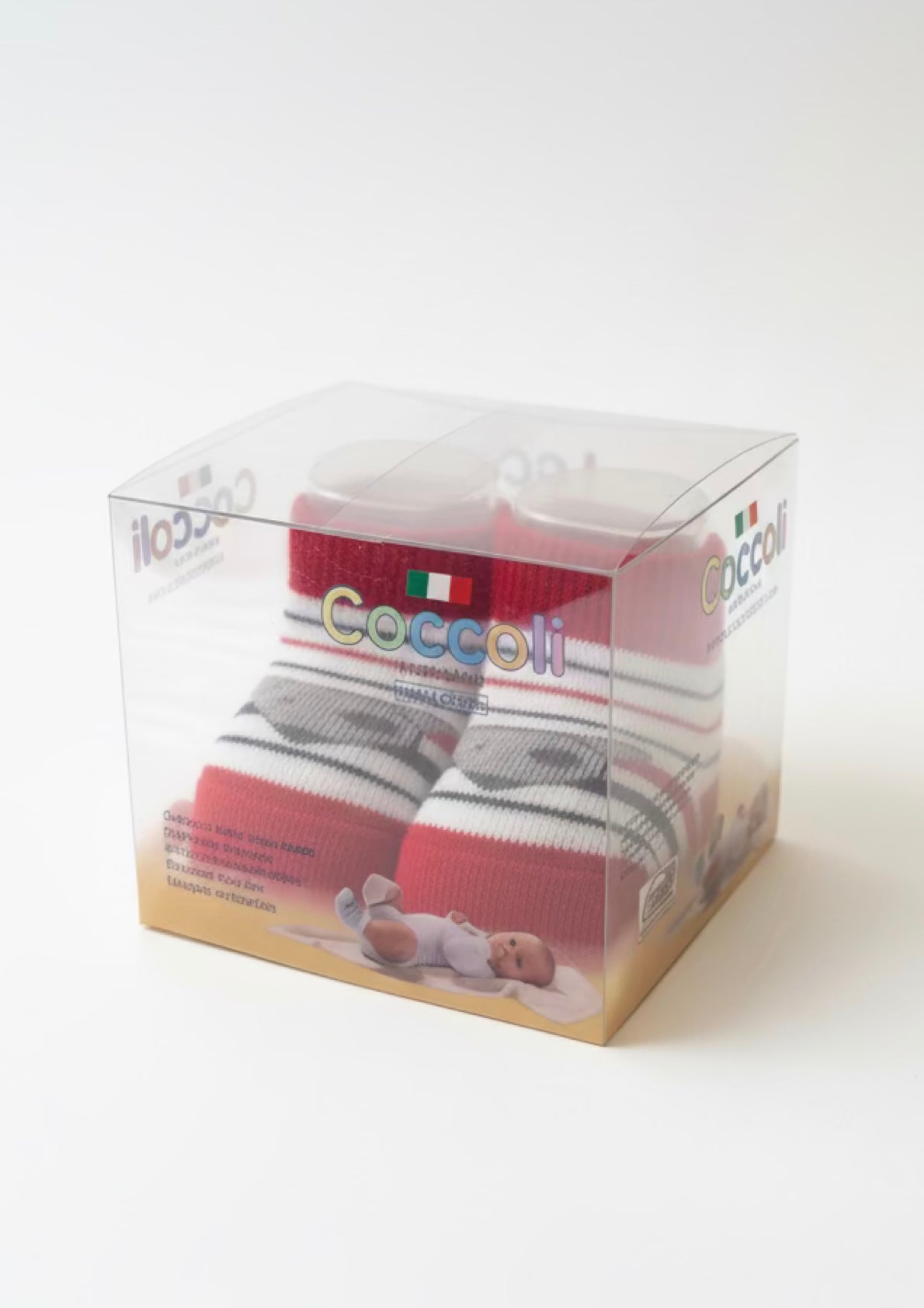 Scarpine Calzino Neonato in Cotone Rosso con righe PRIMI GIORNI - COCCOLI