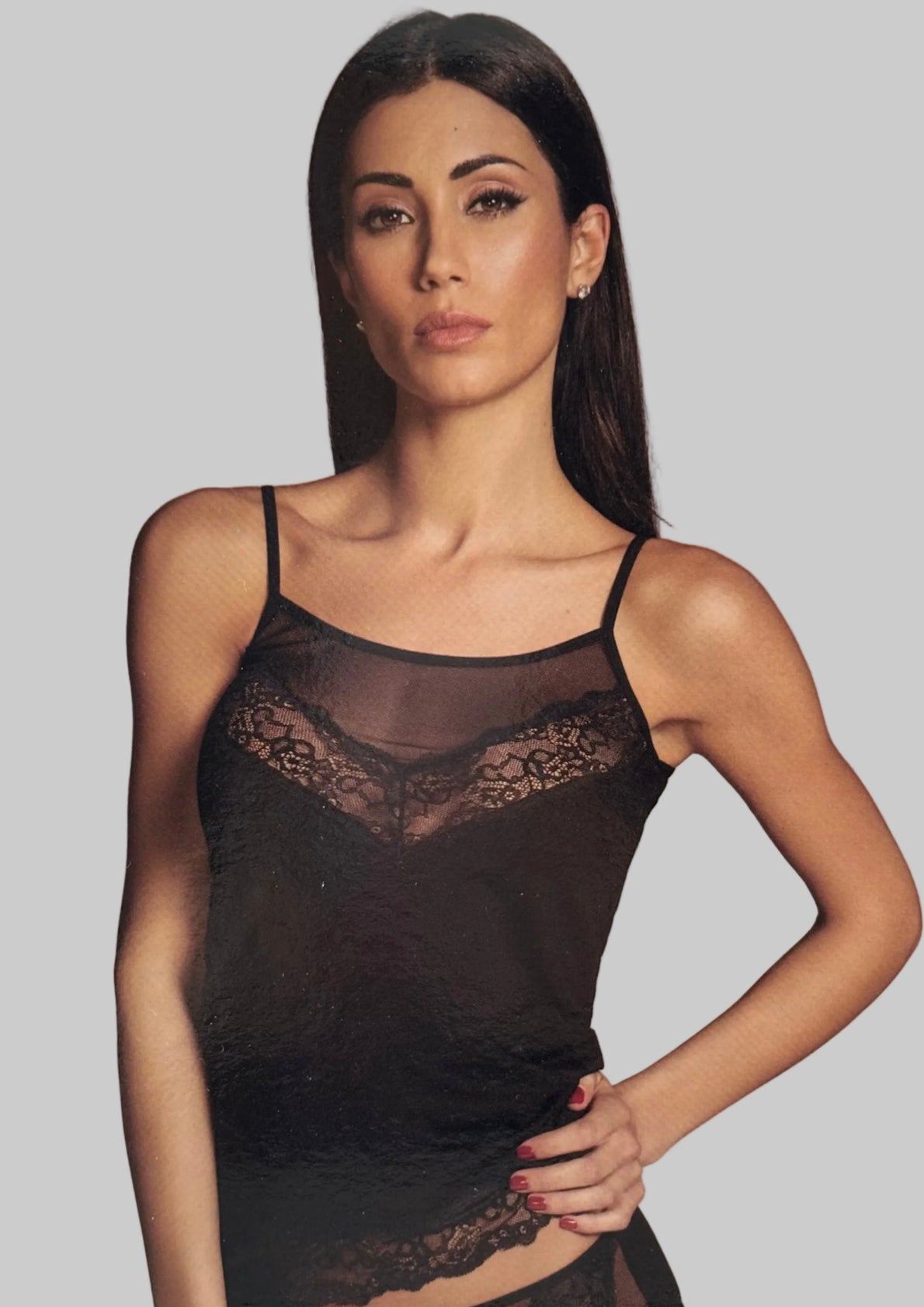 Top Donna in cotone elasticizzato, tulle e pizzo con spallina stretta - INTIMAMI