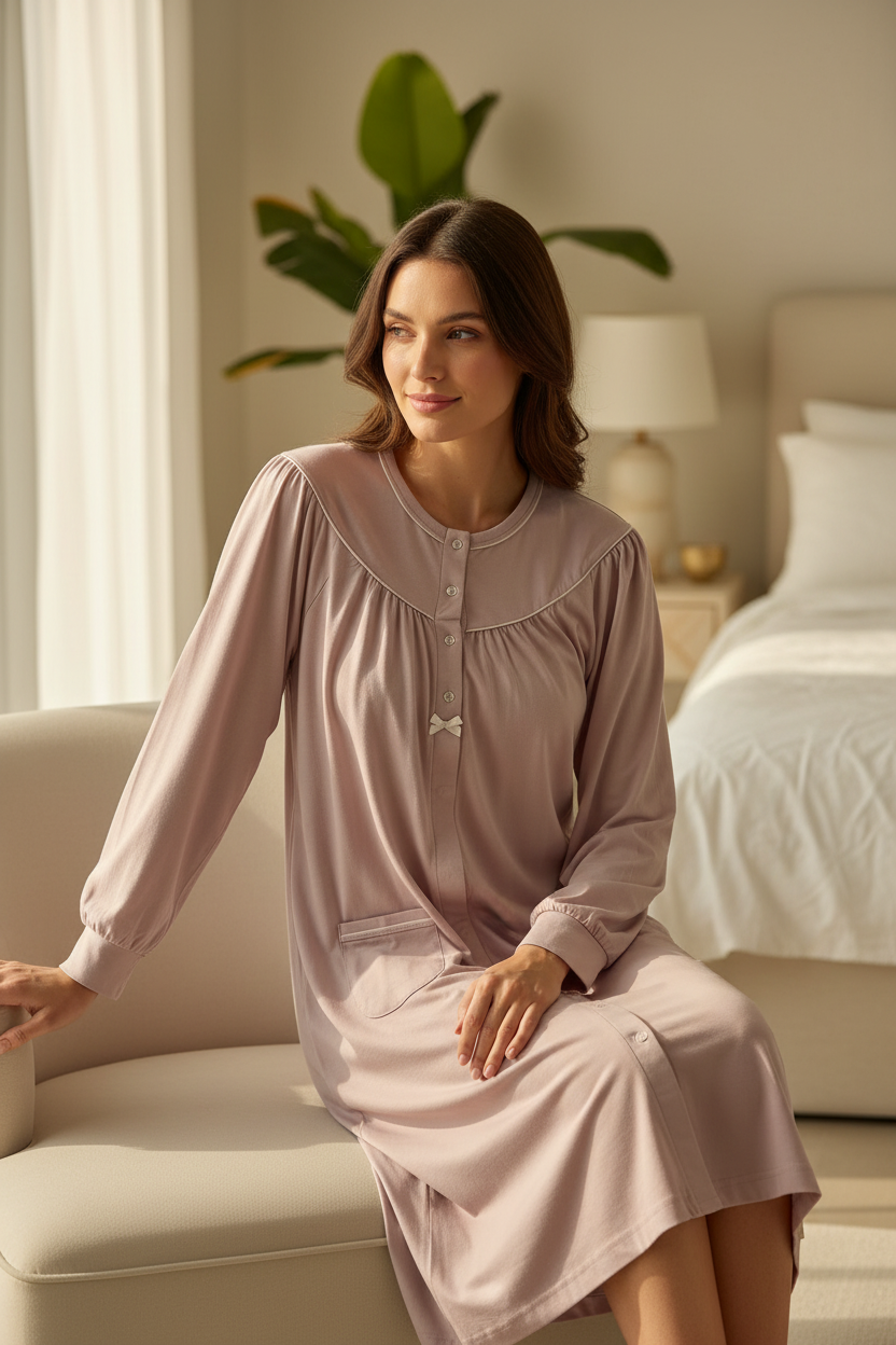 Camicia da notte in Jersey di cotone Rosa Chiaro IRGE - Taglia L/XL