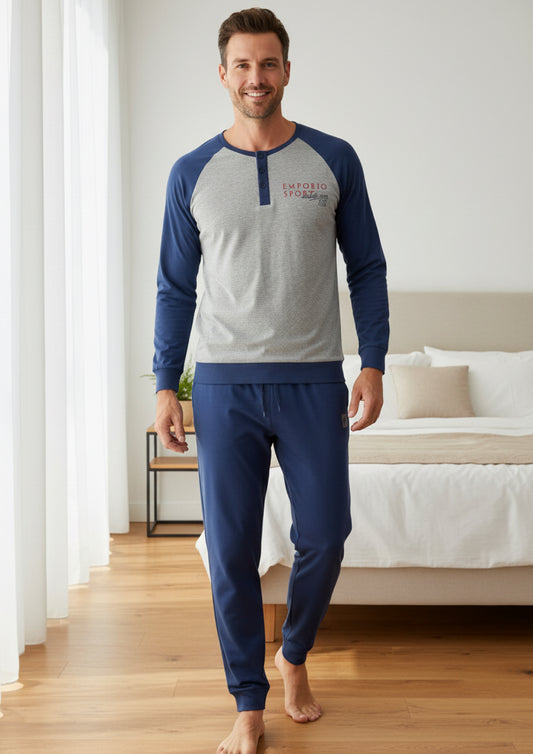 Pigiama Uomo Serafino in caldo cotone Interlock Emporio MARTA MARZOTTO - Taglia XL