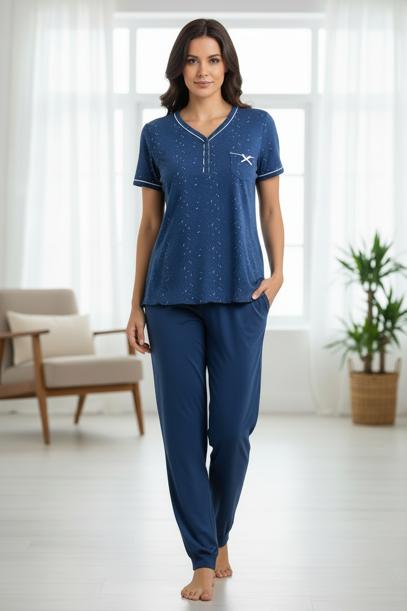 Pigiama Donna in jersey con maglia serafino manica corta ORONERO - Taglie 50 e 52