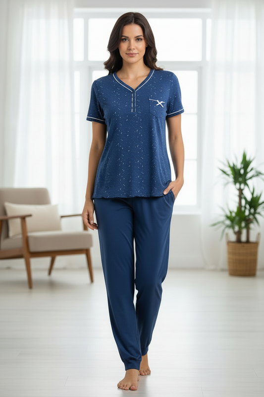 Pigiama Donna in jersey con maglia serafino manica corta ORONERO - Taglie 50 e 52