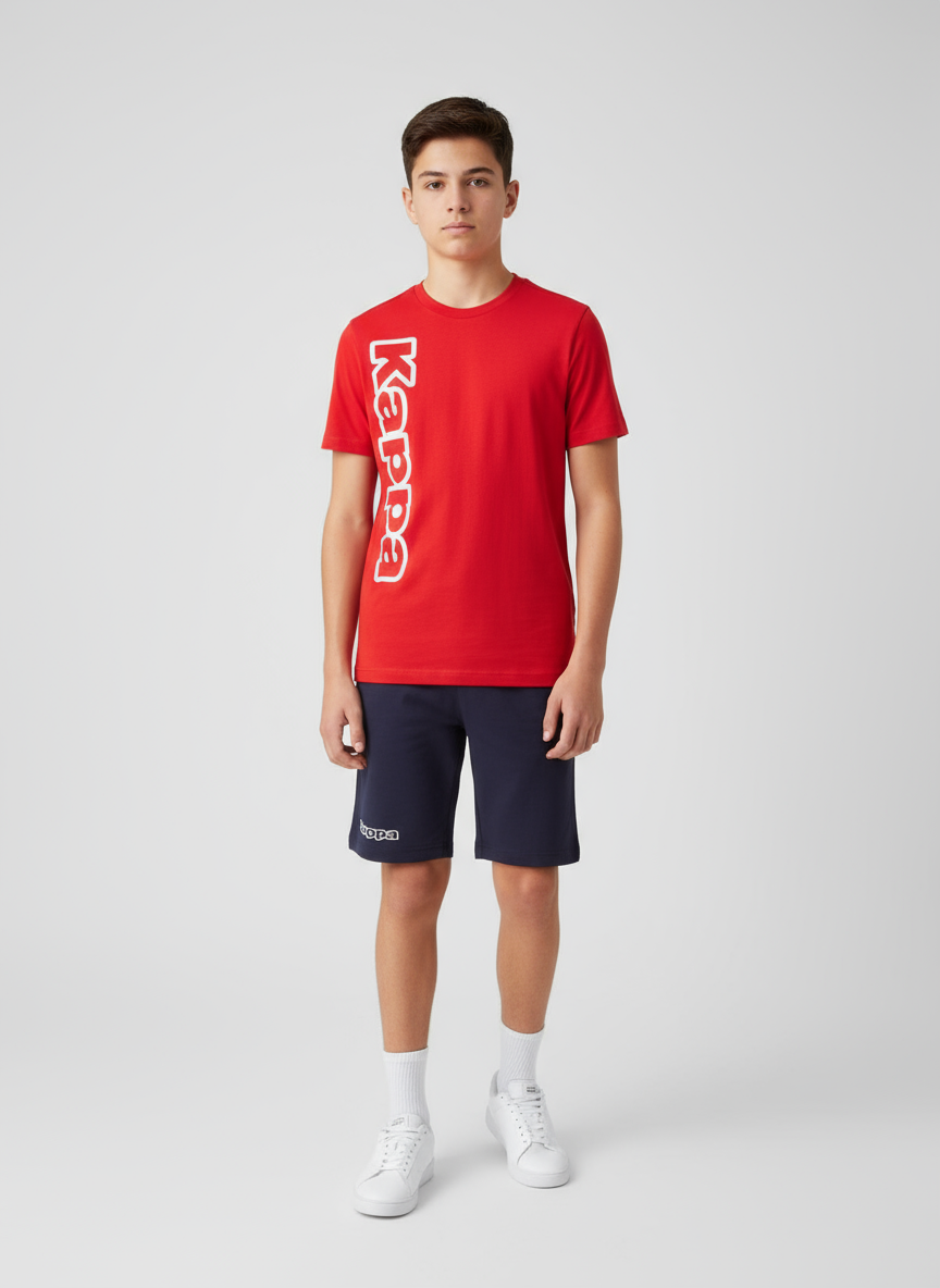 Completo Ragazzo T-shirt rossa + bermuda nero KAPPA - Taglia 14 anni