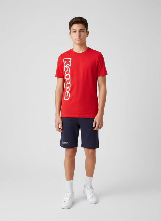Completo Ragazzo T-shirt rossa + bermuda nero KAPPA - Taglia 14 anni