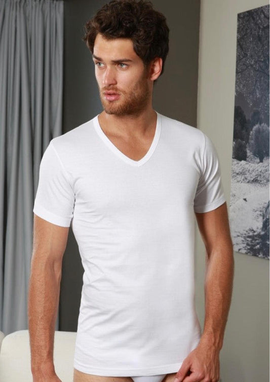 Maglia mezza manica scollo a V cotone jersey NOTTINGHAM
