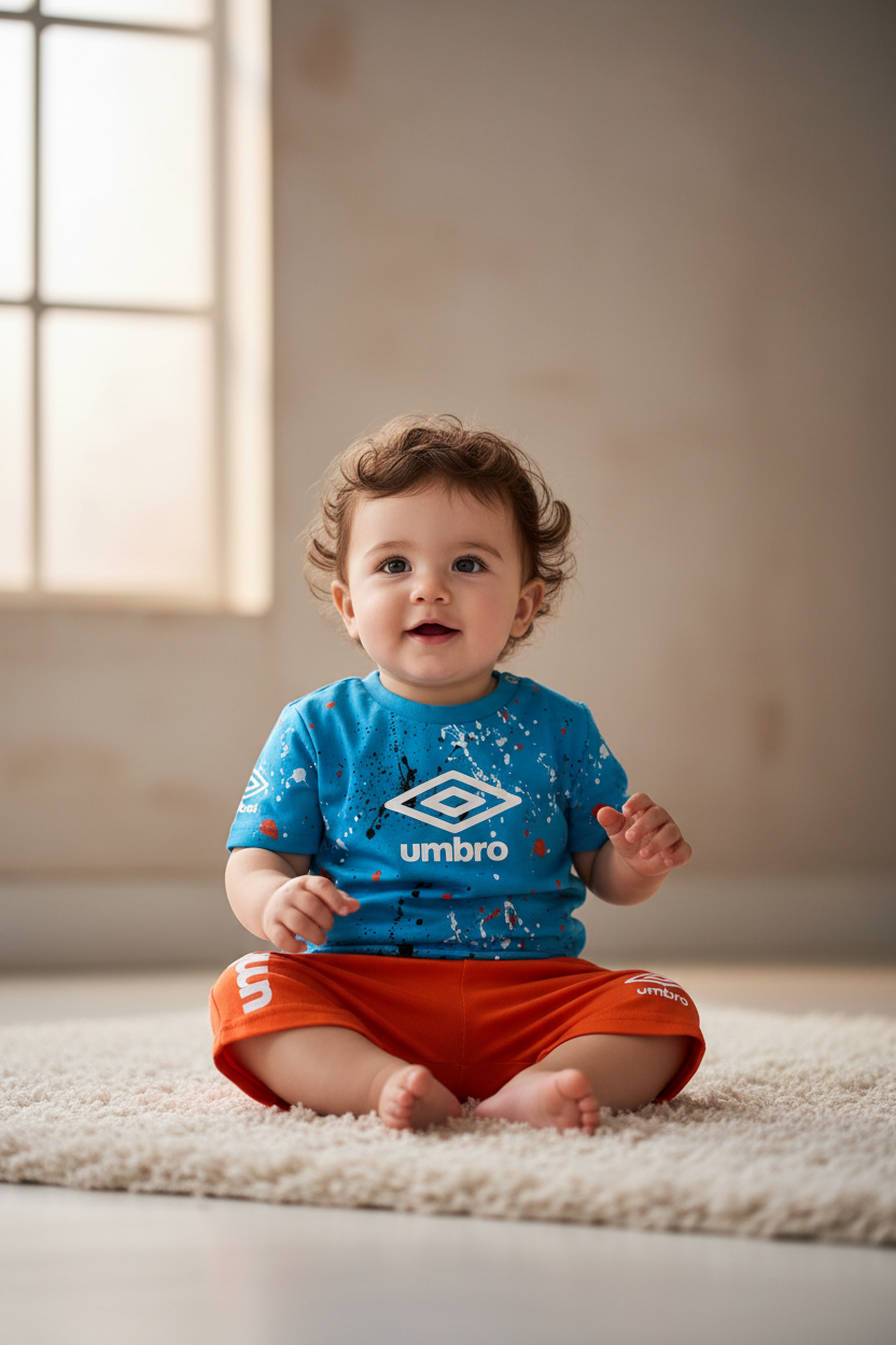 Completo neonato Maglia azzurra e bermuda arancione UMBRO