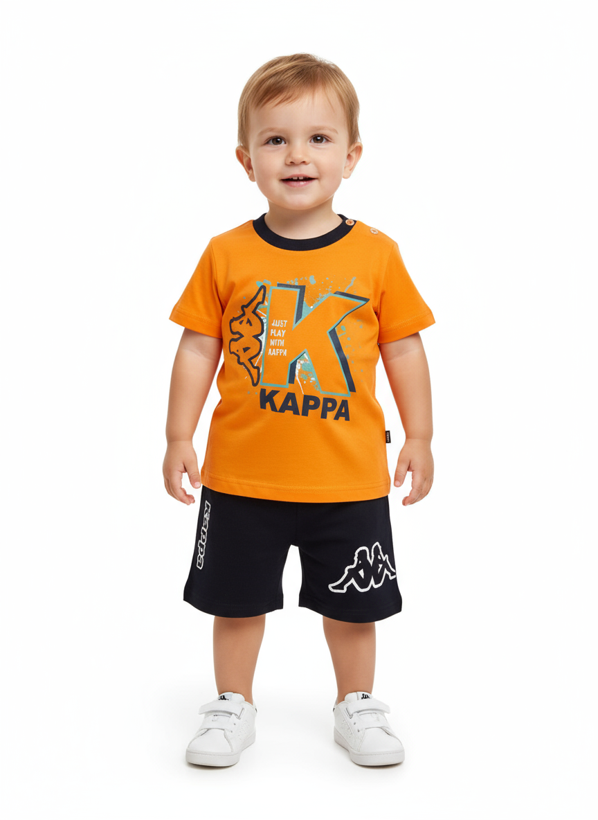 Completo neonato Maglia arancione e bermuda blu navy KAPPA - Taglia 12 mesi
