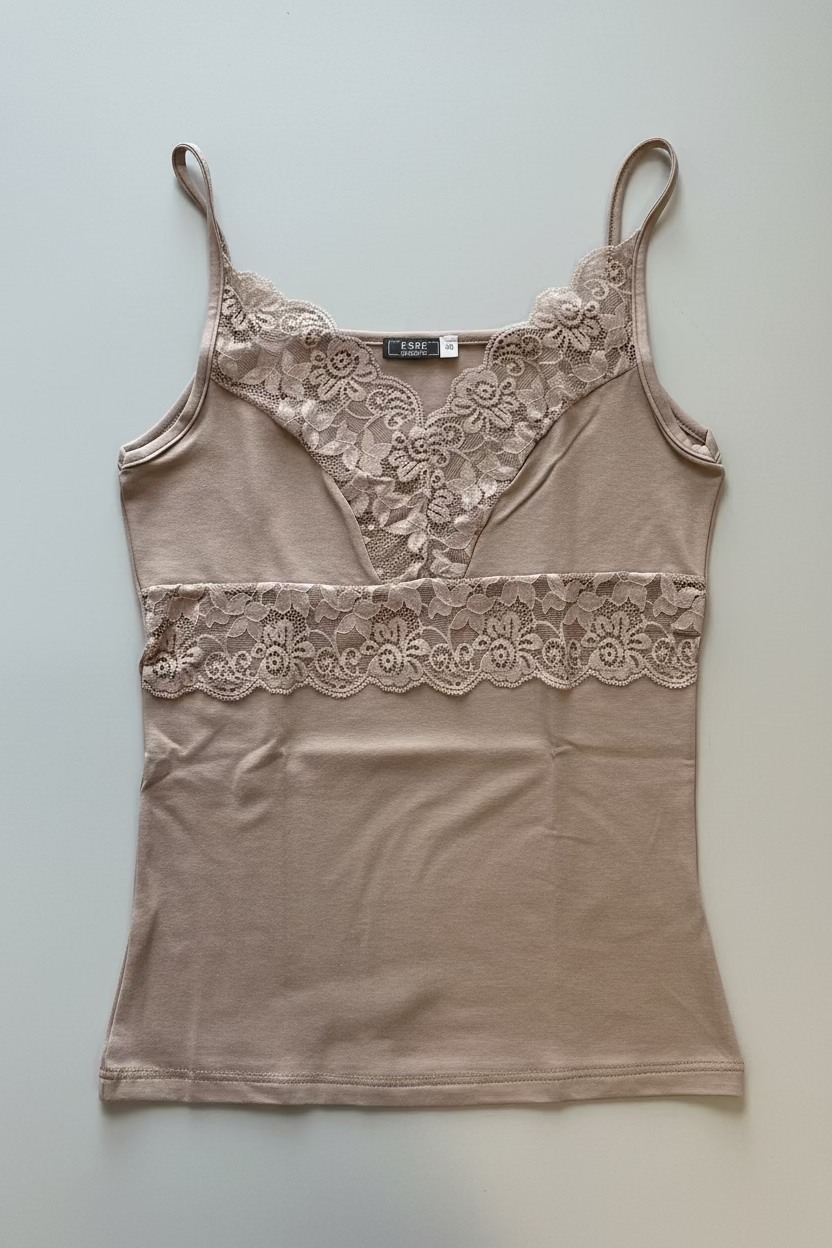 Top Donna Forma Seno Spalline Strette in cotone modal con inserti in pizzo