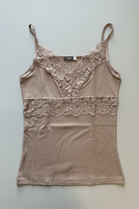 Top Donna Forma Seno Spalline Strette in cotone modal con inserti in pizzo