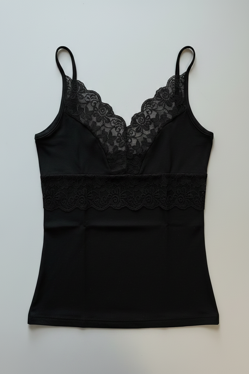 Top Donna Forma Seno Spalline Strette in cotone modal con inserti in pizzo