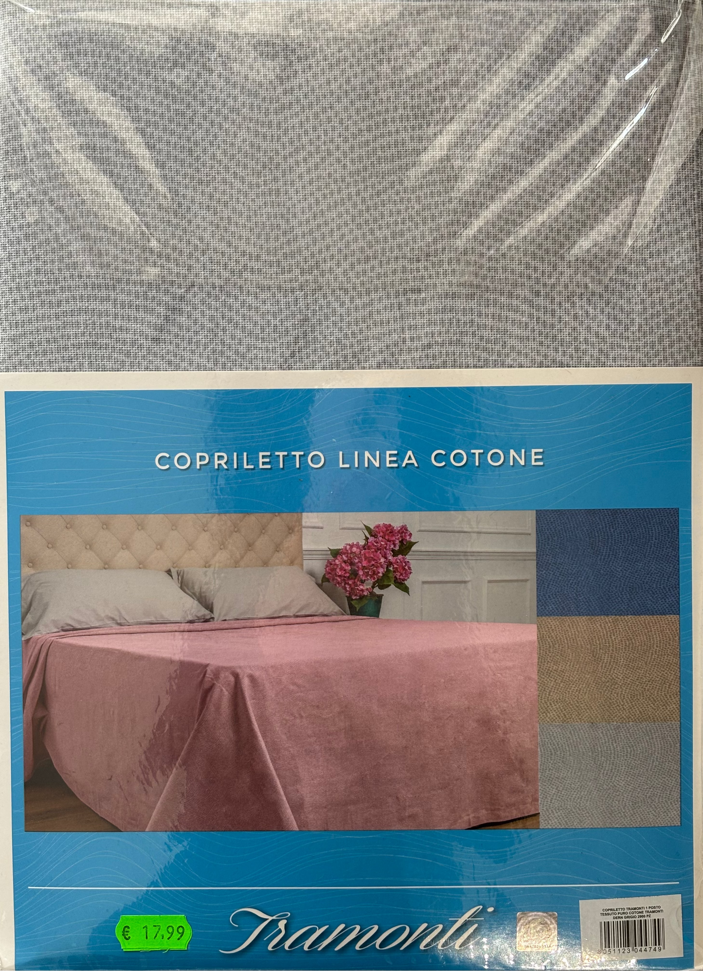 Copriletto Singolo in Cotone stampato Grigio Perla - Linea Tramonti BIANCALUNA