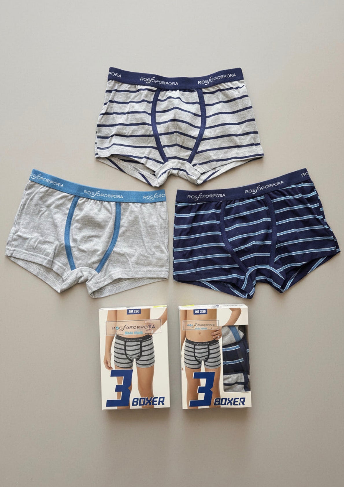 Tripack boxer Junior con elastico stampato fantasie a righe ROSSOPORPORA