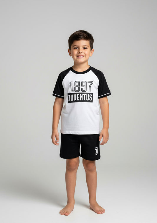 Pigiama bambino Maglia bianca con Mezze maniche nere e pantaloncino JUVENTUS
