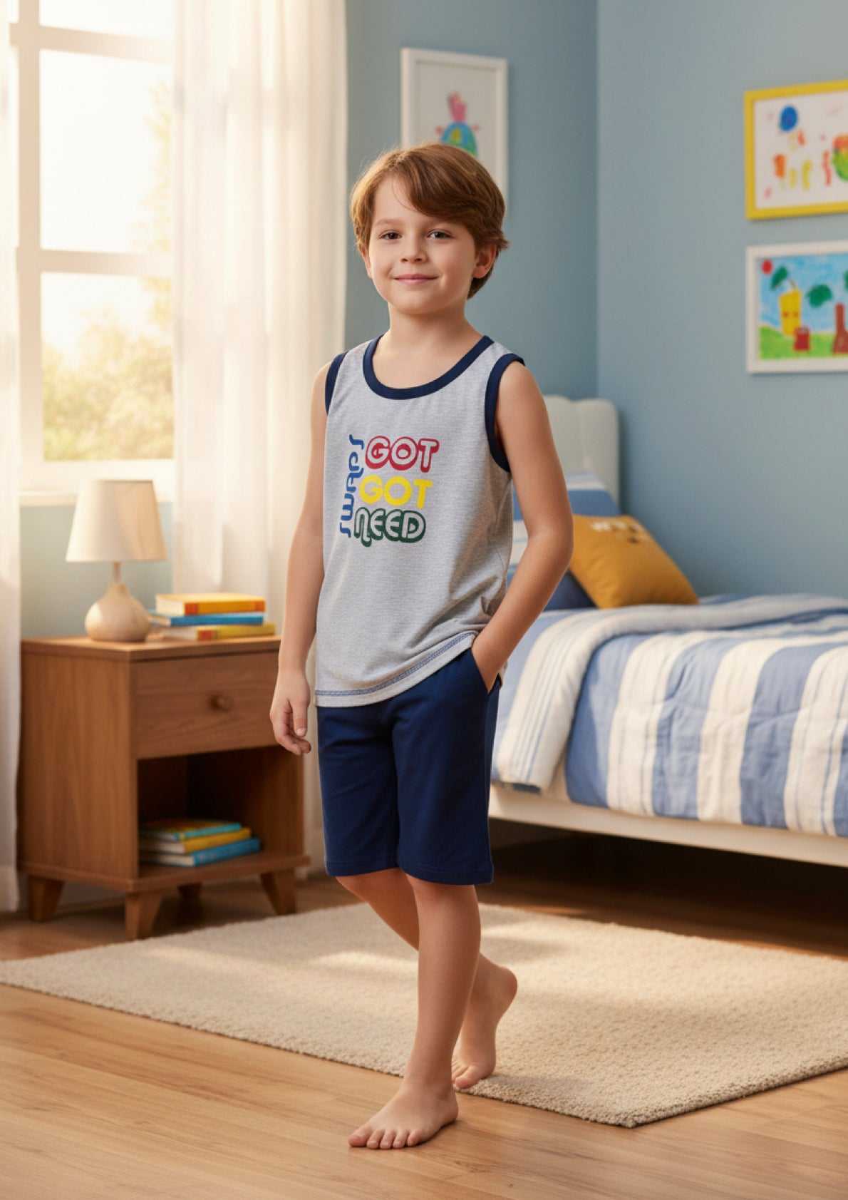 Pigiama bambino spalla larga e pantaloncino IRGE