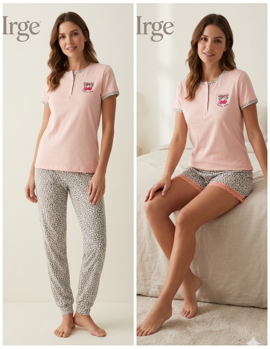 Pigiama Donna 3 pezzi in cotone "Dolce Vita" con Fantasia Leopardata e Dettagli in Pizzo - IRGE Fashion