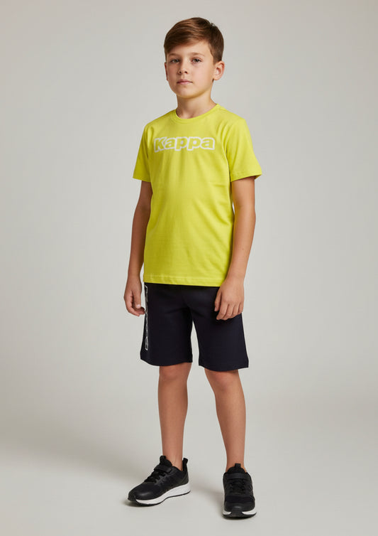 Completo Bambino T-shirt lime + bermuda blu KAPPA - Taglia 7 anni