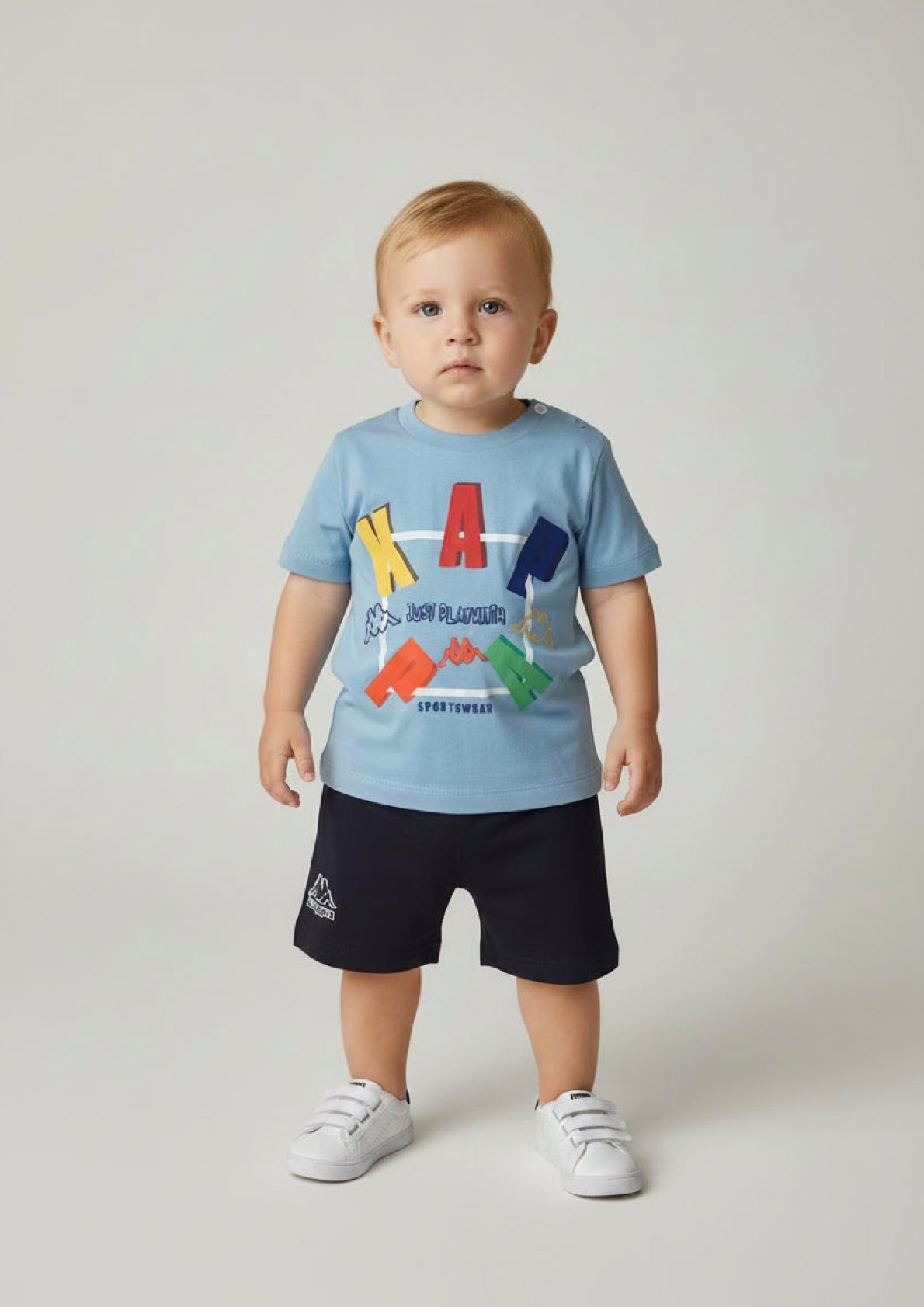 Completo Neonato T-Shirt celeste e Bermuda blu navy in cotone KAPPA - Taglia 12 mesi