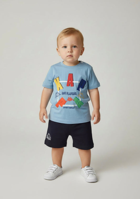 Completo Neonato T-Shirt celeste e Bermuda blu navy in cotone KAPPA - Taglia 12 mesi