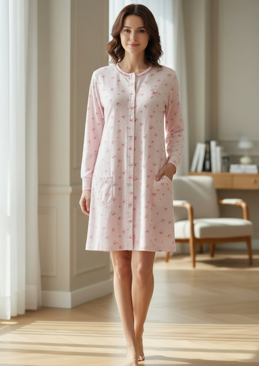 Camicia da notte manica lunga aperta in Jersey di cotone IRGE - Taglia M/L