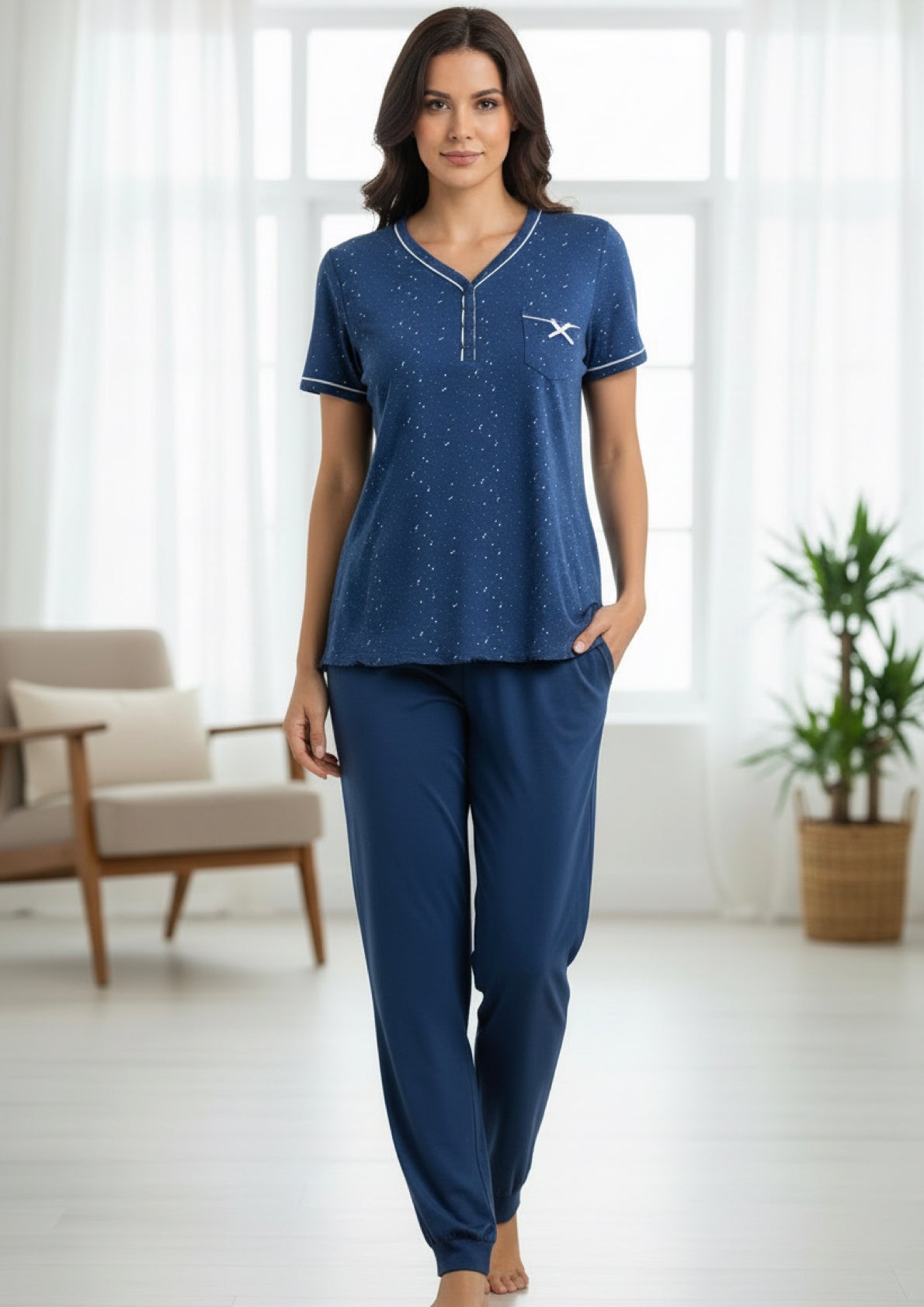 Pigiama Donna in jersey con maglia serafino manica corta ORONERO - Taglie 50 e 52