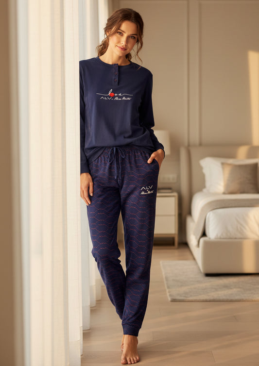 Pigiama donna manica lunga in jersey di cotone ALV by ALVIERO MARTINI - Taglia S