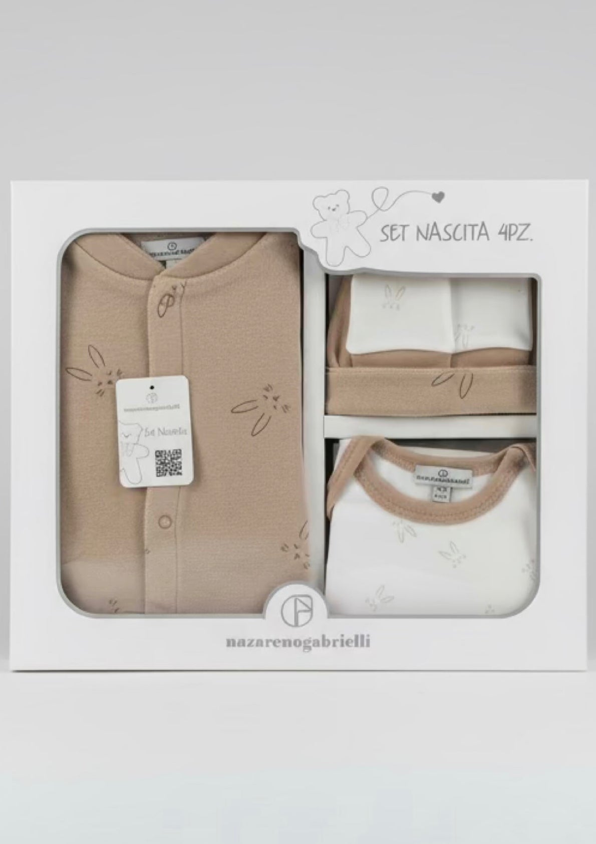 Set Nascita 4 Pezzi: Tutina e Cappellino in ciniglia, body e muffole in cotone - NAZARENO GABRIELLI - Taglia 3/6 mesi