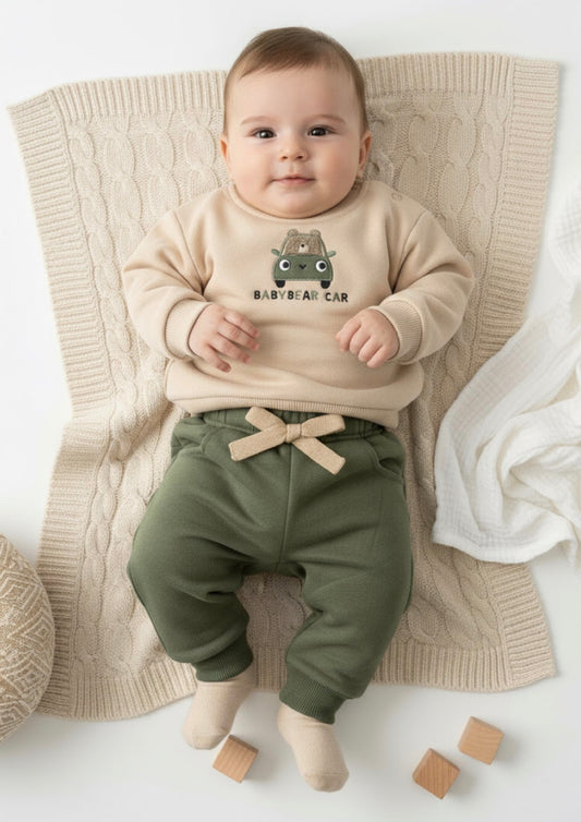 Completo Neonato in Felpa "Baby Bear Car" - Taglia 3/6 mesi
