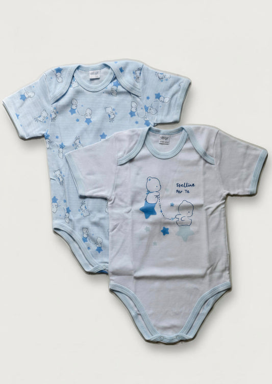 Coppia Body Baby in puro cotone garzato mezza manica ELLEPI
