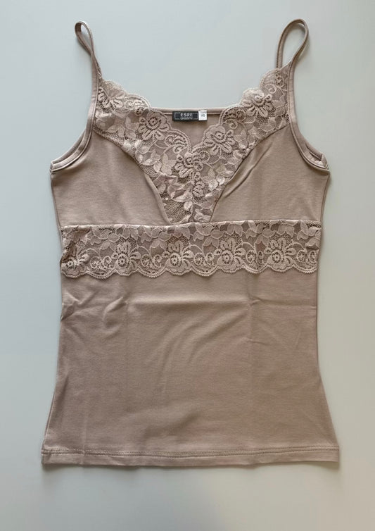 Top Donna Forma Seno Spalline Strette in cotone modal con inserti in pizzo