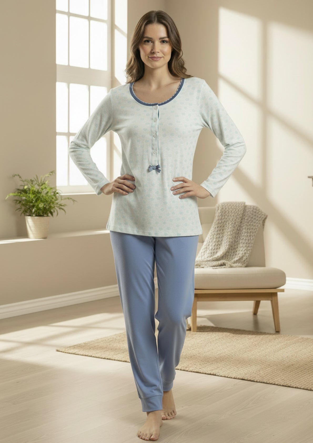 Pigiama Donna caldo cotone interlock fantasia pois IRGE - Taglia S/M