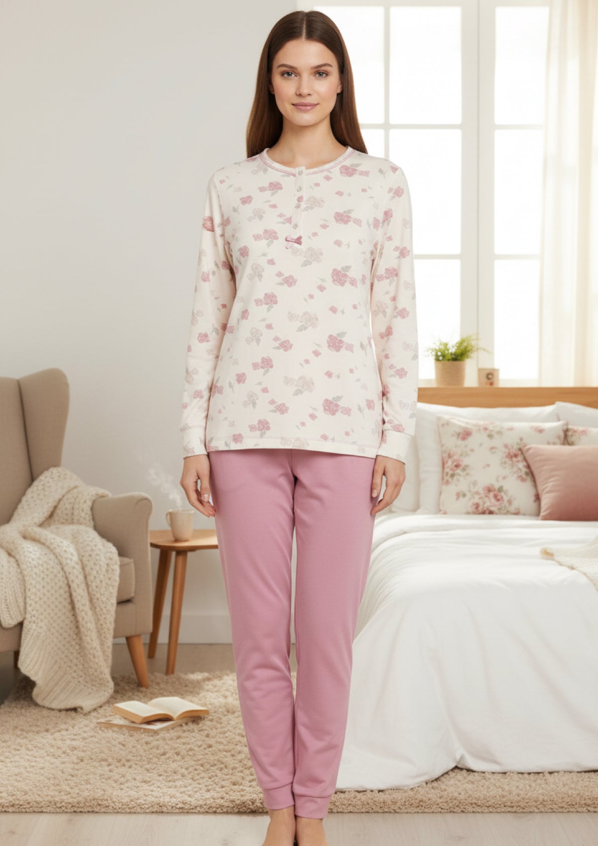 Pigiama Donna caldo cotone interlock fantasia floreale IRGE