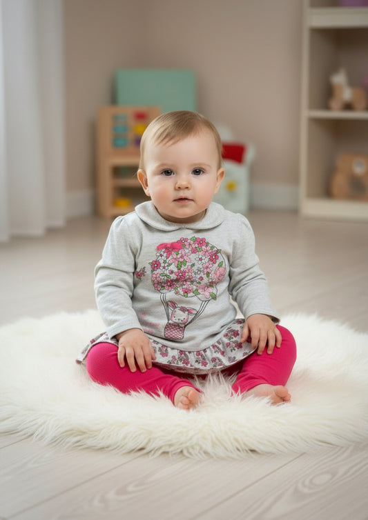 Completino 2 pezzi Maxi T-shirt manica lunga + leggins STELLE&PUPI - Taglia 9/12 mesi