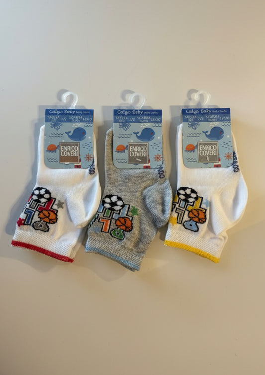 Tris Calze corta Baby Neonato in fresco cotone ENRICO COVERI