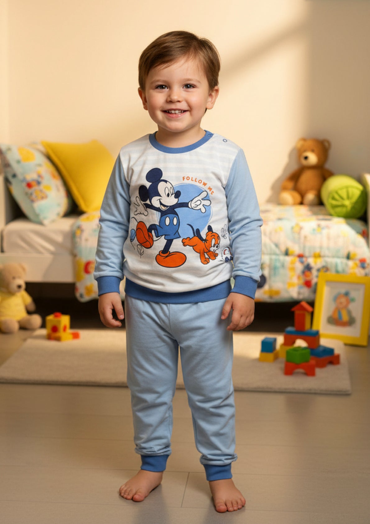Pigiama Neonato e Bambino manica lunga primaverile in Jersey di Cotone Mickey Mouse Disney ELLEPI - Taglia 3 anni