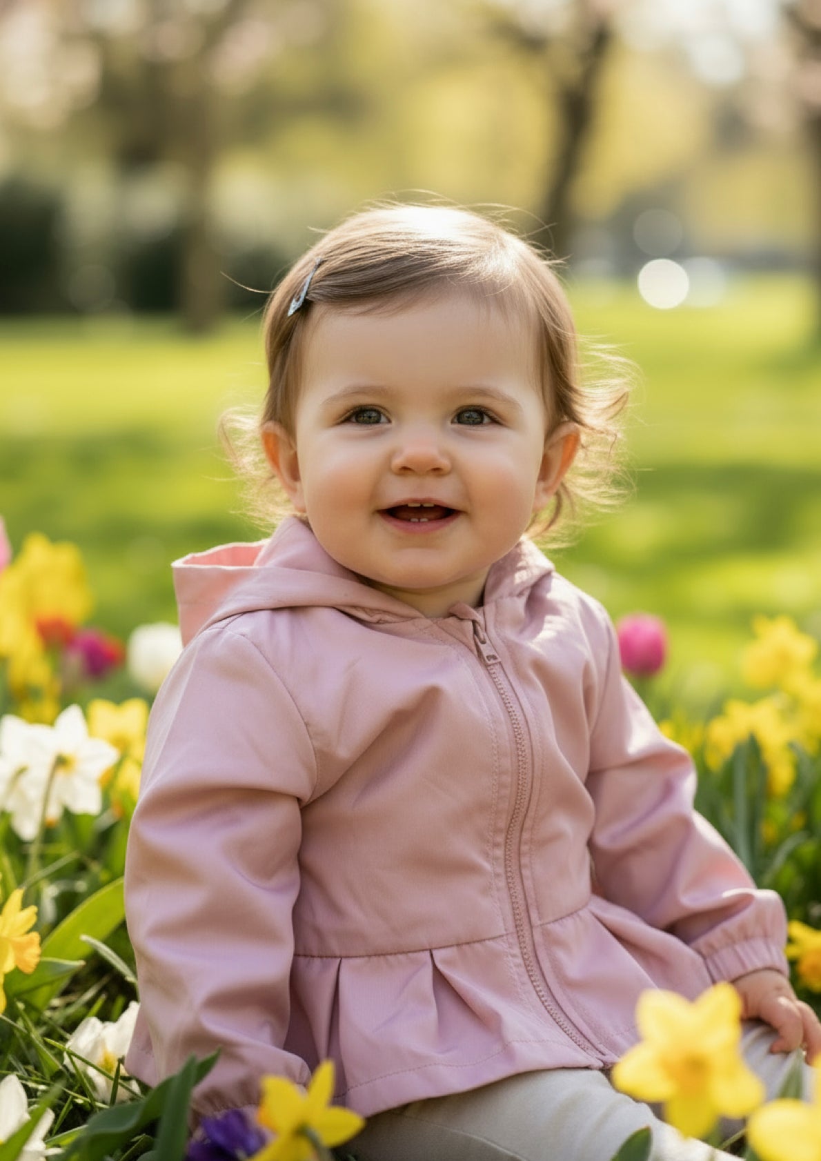 Giubbino primaverile giacca a vento neonata con zip e cappuccio LOLLITOP - Taglia 6/9 mesi