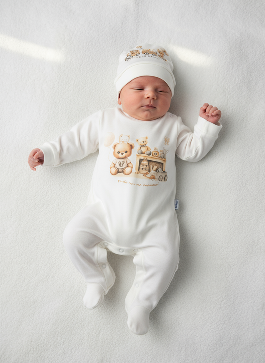 Tutina Neonato 100% cotone con cappellino coordinato CILIEGINA