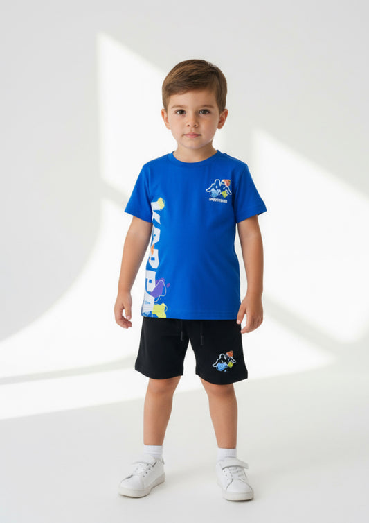 Completo Bambino T-shirt blu Royal + bermuda nero KAPPA - Taglia 3 anni