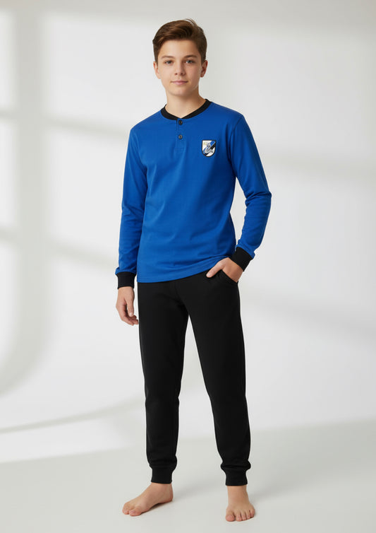 Pigiama Ragazzo Serafino Maniche lunghe Interlock Squadra INTER