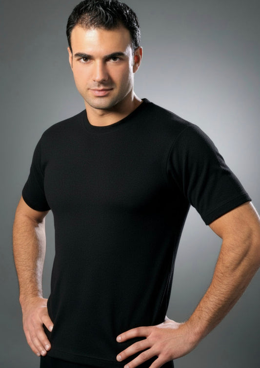 Maglia Uomo Mezza Manica girocollo cotone interlock felpato Art. 329 Nero, Blu e Grigio - LEABLE