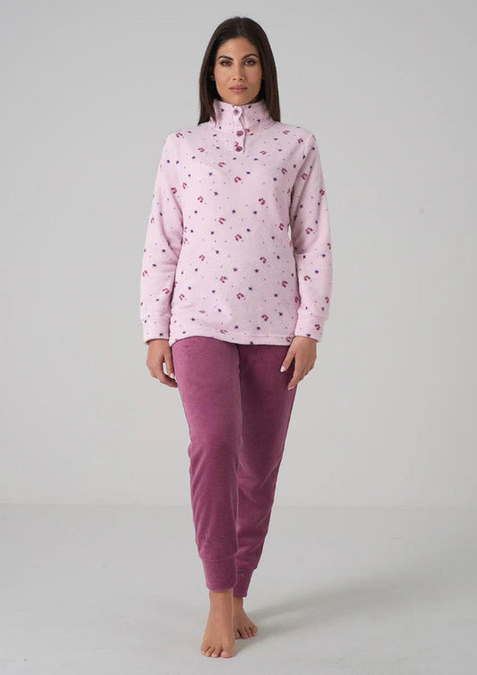 Pigiama Donna Pile Coral fleece Calibrato fantasia fiocchetti - taglie forti