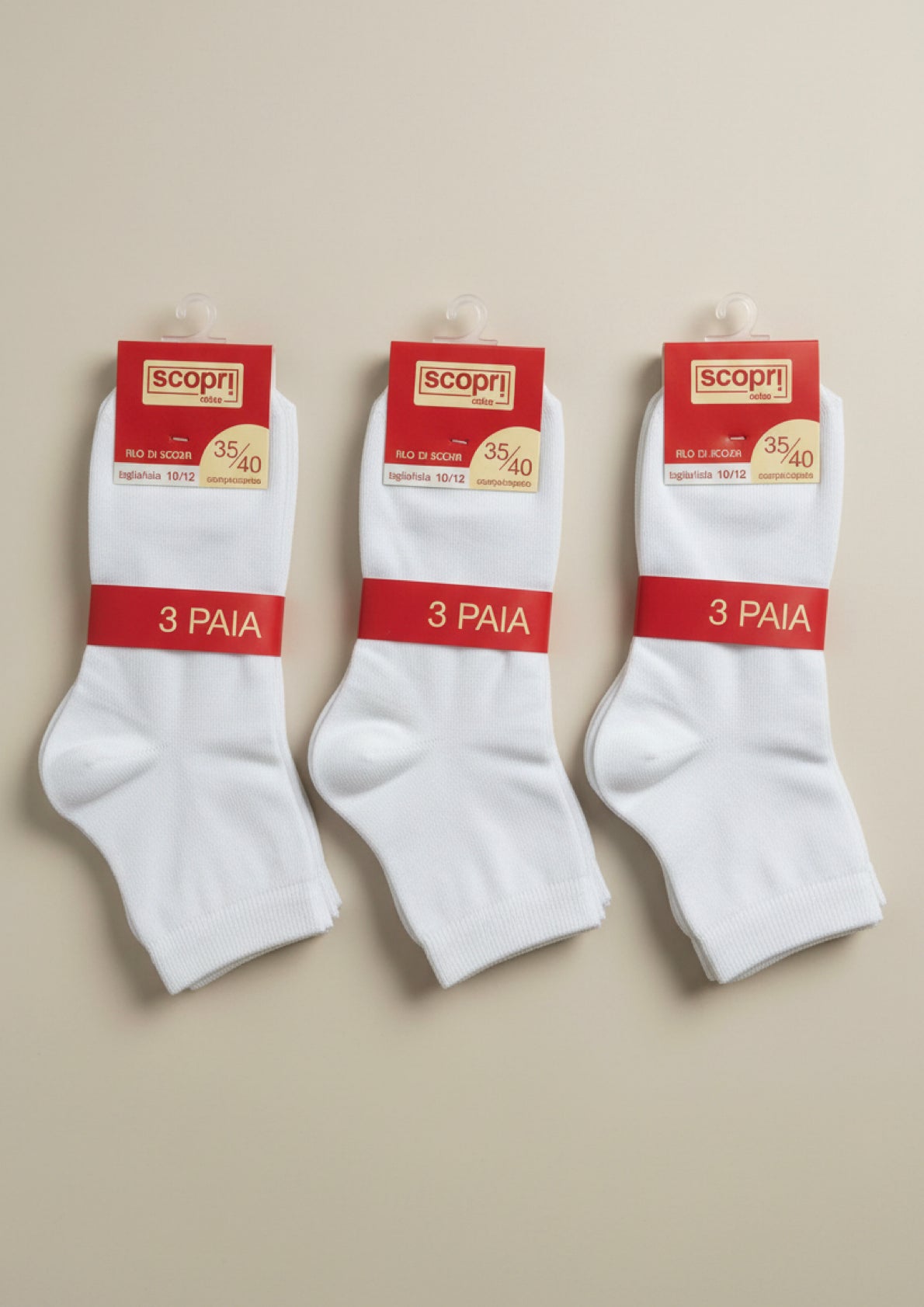 Tre Paia di Calze Corte Unisex in Filo di Scozia Bianco linea Toby SCOPRI